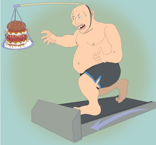 man running on a manual treadmill